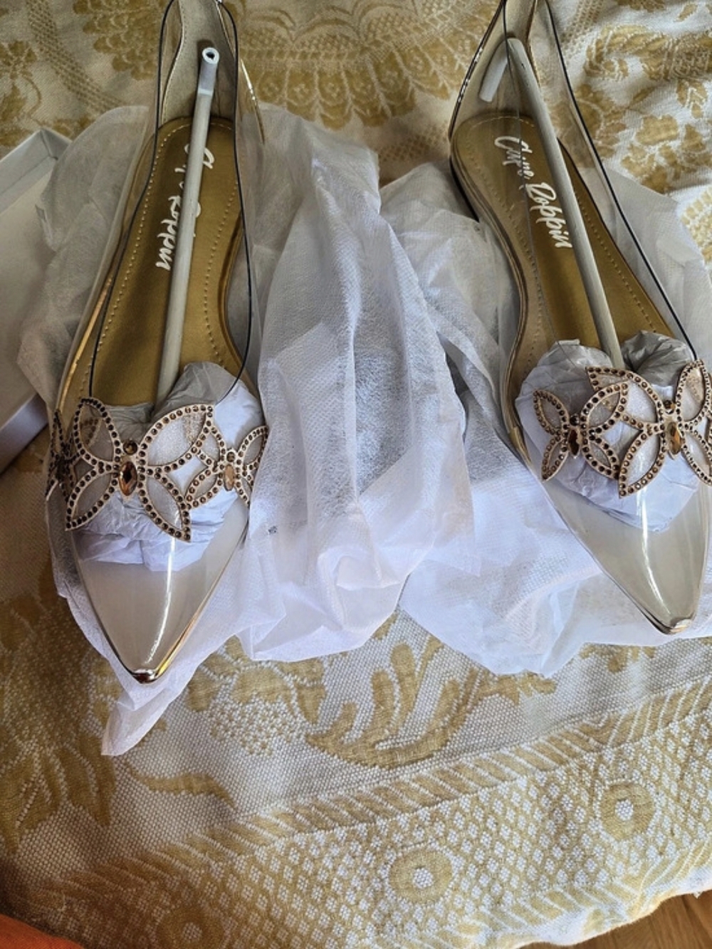Cape Robbin Theressa Rhinestone Butterfly Clear Upper Flats Gold Flats US 9